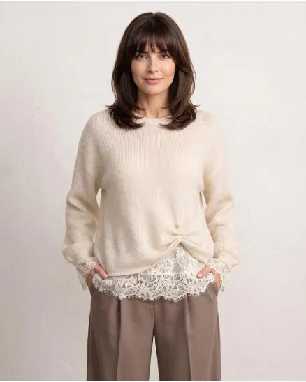 Pullover mit Spitzenshirt 2-tlg. in creme von Italian Design