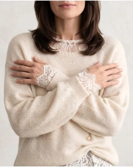 Pullover mit Spitzenshirt 2-tlg. in creme von Italian Design