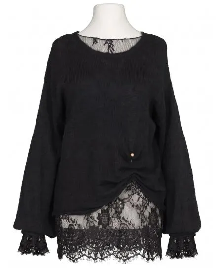 Pullover mit Spitzenshirt 2-tlg. in schwarz von Italian Design