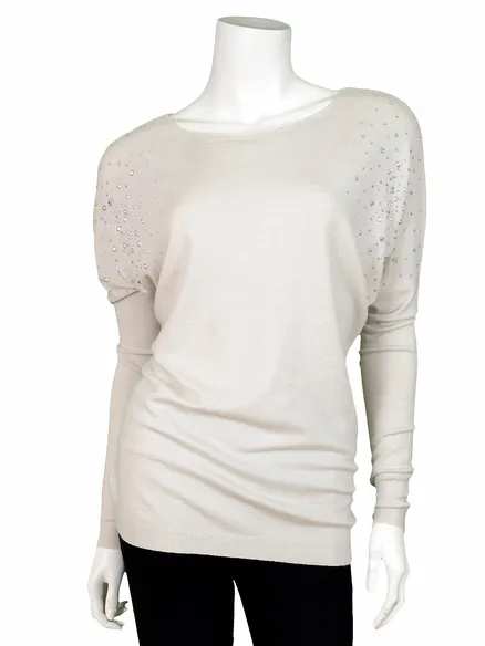 Pullover mit Strass in beige von Made in Italy