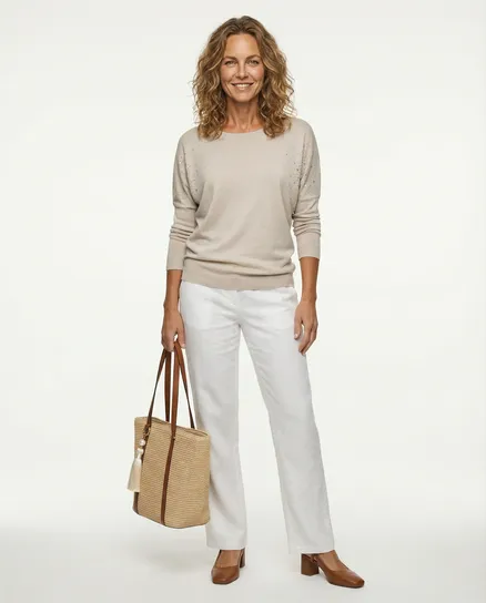 Pullover mit Strass in beige von Made in Italy