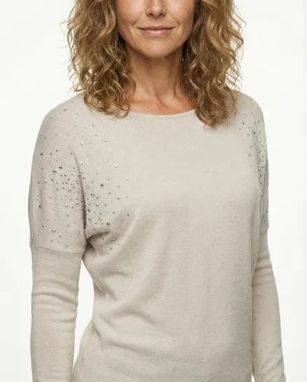 Pullover mit Strass in beige von Made in Italy