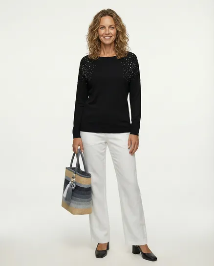 Pullover mit Strass in schwarz von Made in Italy