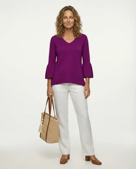 Pullover mit Trompetenarm in beere von Made in Italy