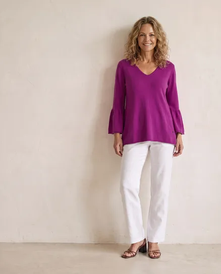 Pullover mit Trompetenarm in beere von Made in Italy