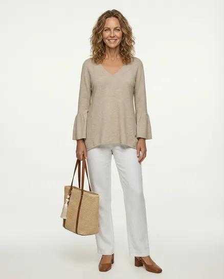 Pullover mit Trompetenarm in beige von Made in Italy