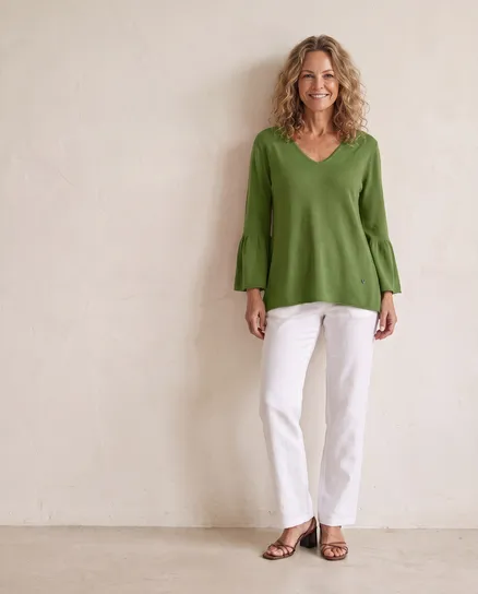 Pullover mit Trompetenarm in gr�n von Made in Italy