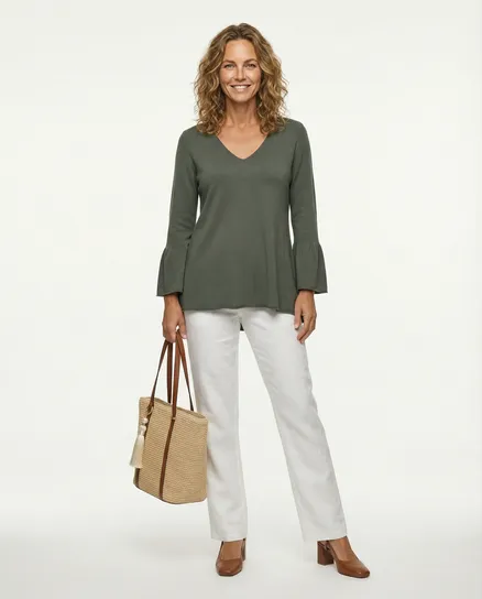 Pullover mit Trompetenarm in khaki von fashion made in italy