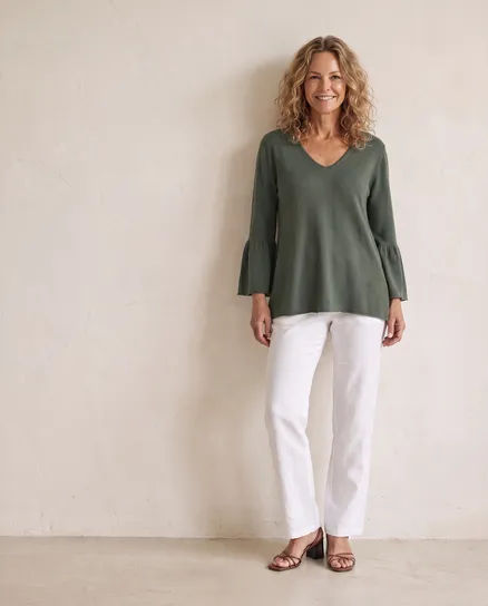Pullover mit Trompetenarm in khaki von fashion made in italy