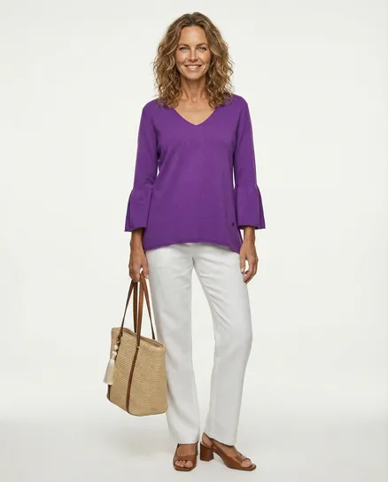 Pullover mit Trompetenarm in lila von Made in Italy