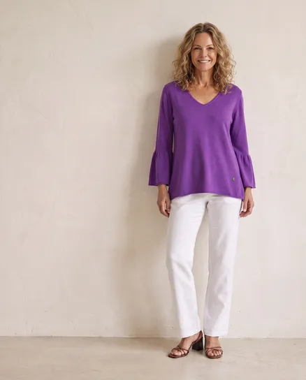 Pullover mit Trompetenarm in lila von Made in Italy