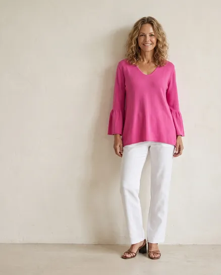 Pullover mit Trompetenarm in pink von Made in Italy