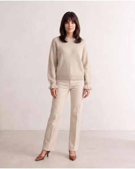 Pullover mit Volantarm in beige von Made in Italy
