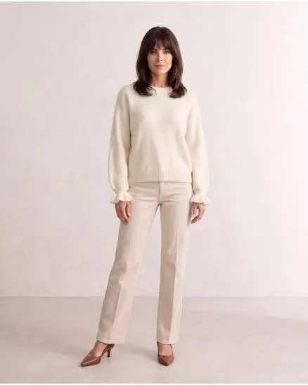 Pullover mit Volantarm in wollwei� von Made in Italy