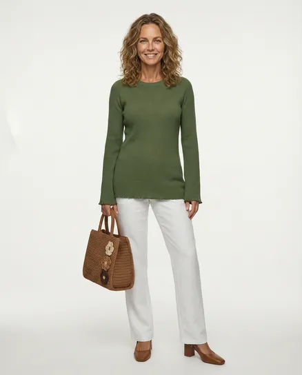Pullover Rippstrick in khaki von Made in Italy