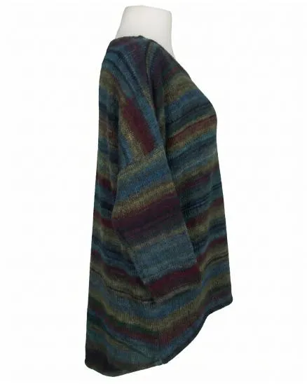 Pullover Streifenmuster in oliv-petrol von Made in Italy