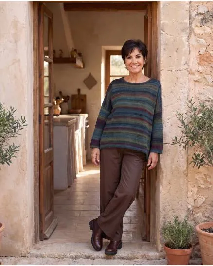 Pullover Streifenmuster in oliv-petrol von Made in Italy