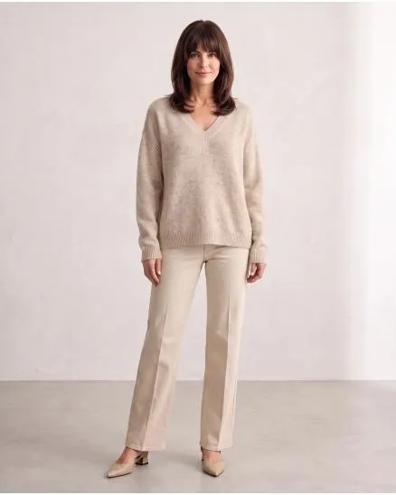 Pullover V-Ausschnitt in beige von Made in Italy
