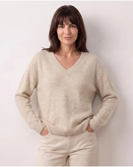 Pullover V-Ausschnitt in beige von Made in Italy