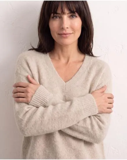 Pullover V-Ausschnitt in beige von Made in Italy