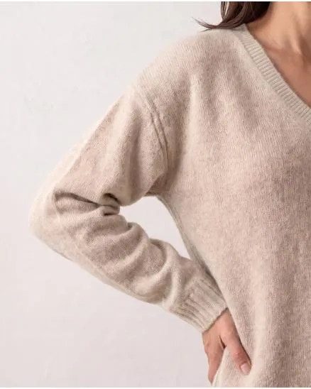Pullover V-Ausschnitt in beige von Made in Italy