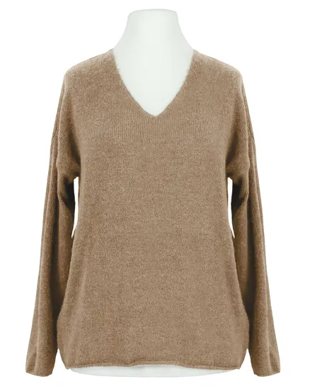 Pullover V-Ausschnitt in camel von Italia Moda