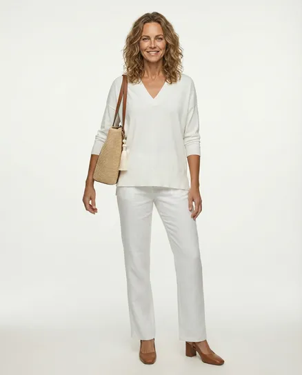 Pullover V-Ausschnitt in creme von sevenday