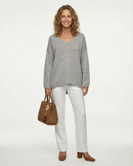 Pullover V-Ausschnitt in grau von Selected Touch