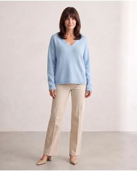 Pullover V-Ausschnitt in hellblau von Made in Italy
