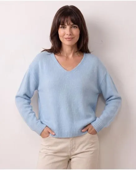 Pullover V-Ausschnitt in hellblau von Made in Italy