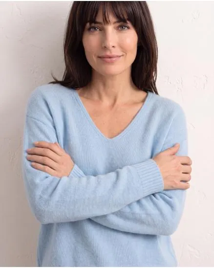 Pullover V-Ausschnitt in hellblau von Made in Italy