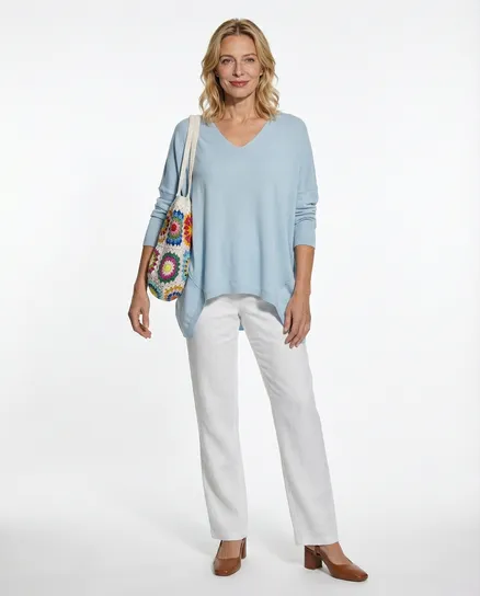 Pullover V-Ausschnitt in hellblau von Moda Italia
