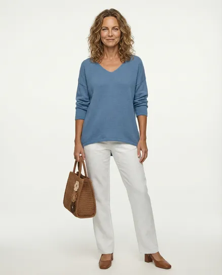 Pullover V-Ausschnitt in jeansblau von Selected Touch