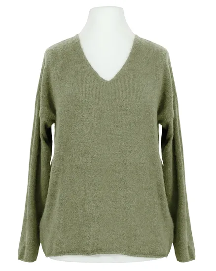 Pullover V-Ausschnitt in khaki von Italia Moda