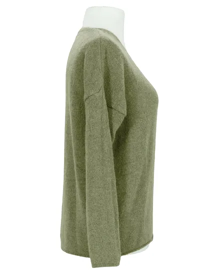 Pullover V-Ausschnitt in khaki von Italia Moda