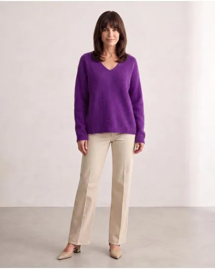 Pullover V-Ausschnitt in lila von Made in Italy