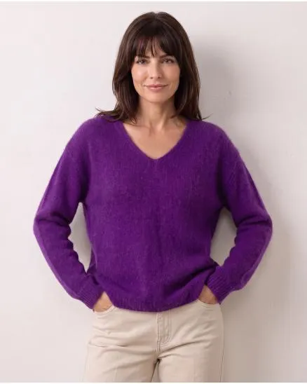 Pullover V-Ausschnitt in lila von Made in Italy