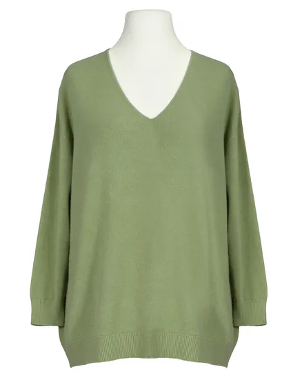 Pullover V-Ausschnitt in oliv von Made in Italy