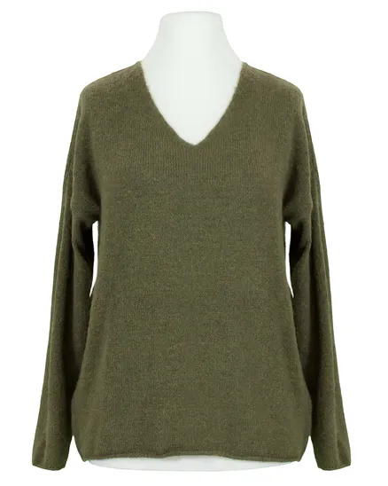 Pullover V-Ausschnitt in oliv von Italia Moda