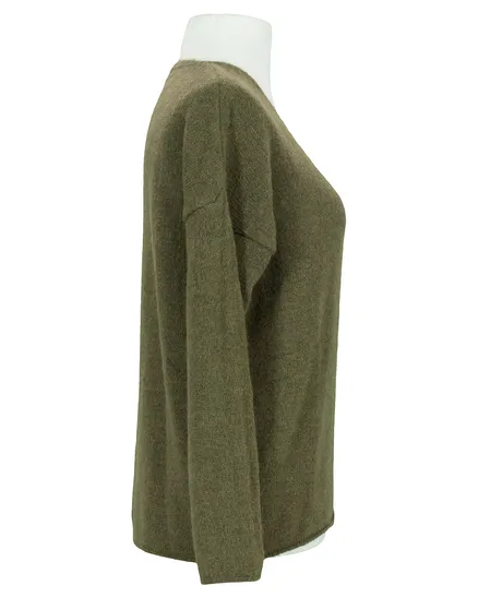 Pullover V-Ausschnitt in oliv von Italia Moda