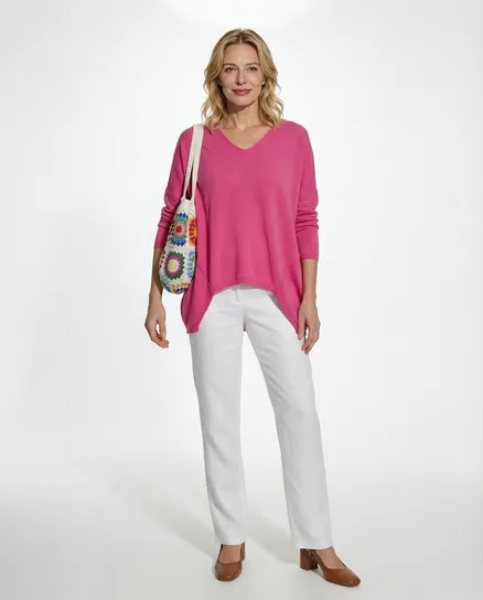 Pullover V-Ausschnitt in pink von Moda Italia