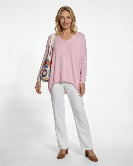 Pullover V-Ausschnitt in rosa von Moda Italia