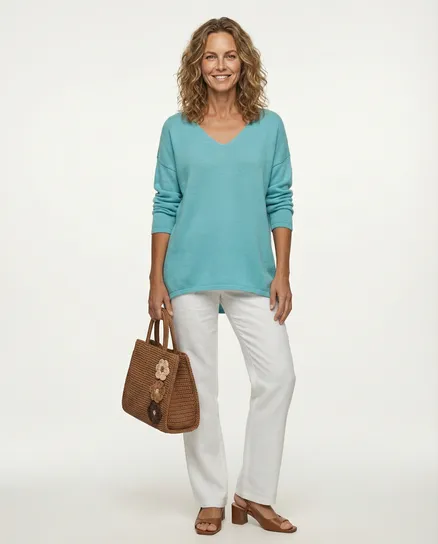 Pullover V-Ausschnitt in t�rkis von Selected Touch