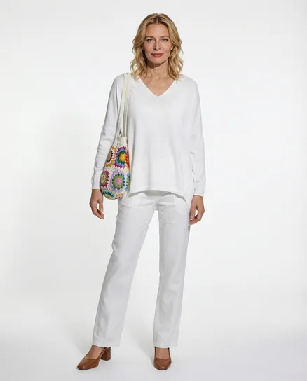 Pullover V-Ausschnitt in wei� von Moda Italia