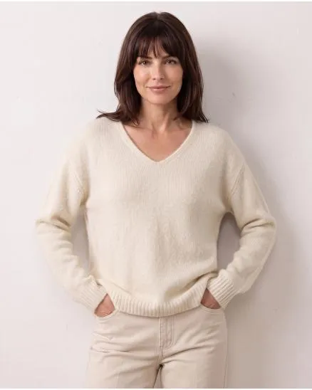 Pullover V-Ausschnitt in wollwei� von Made in Italy