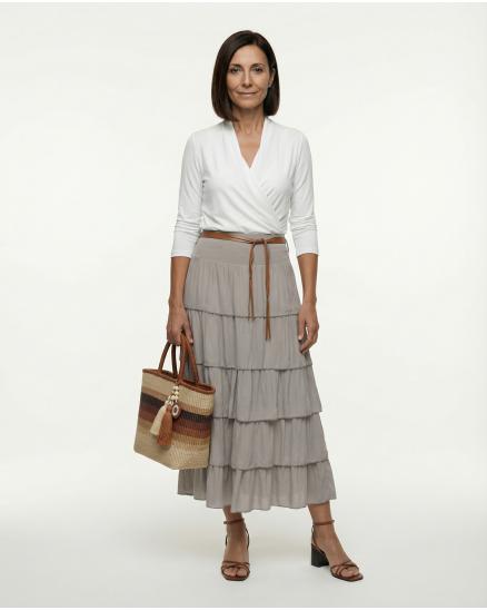 Rock mit Volants in taupe von Made in Italy