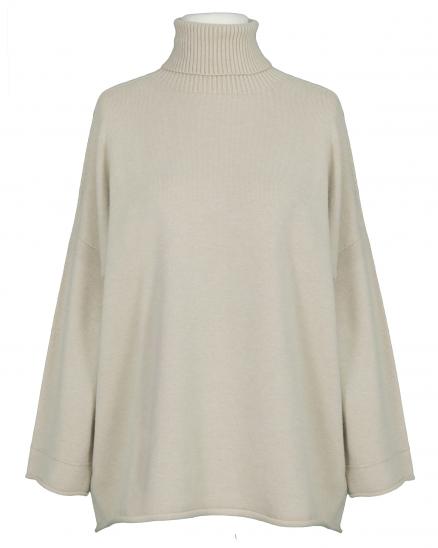 Rollkragenpullover Kastenform in beige von Made in Italy