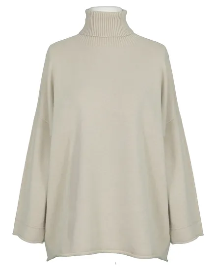 Rollkragenpullover Kastenform in beige von Made in Italy