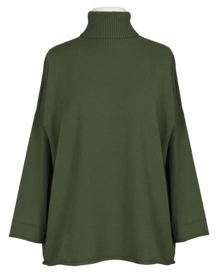 Rollkragenpullover Kastenform in oliv von Made in Italy