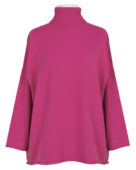 Rollkragenpullover Kastenform in pink von Made in Italy